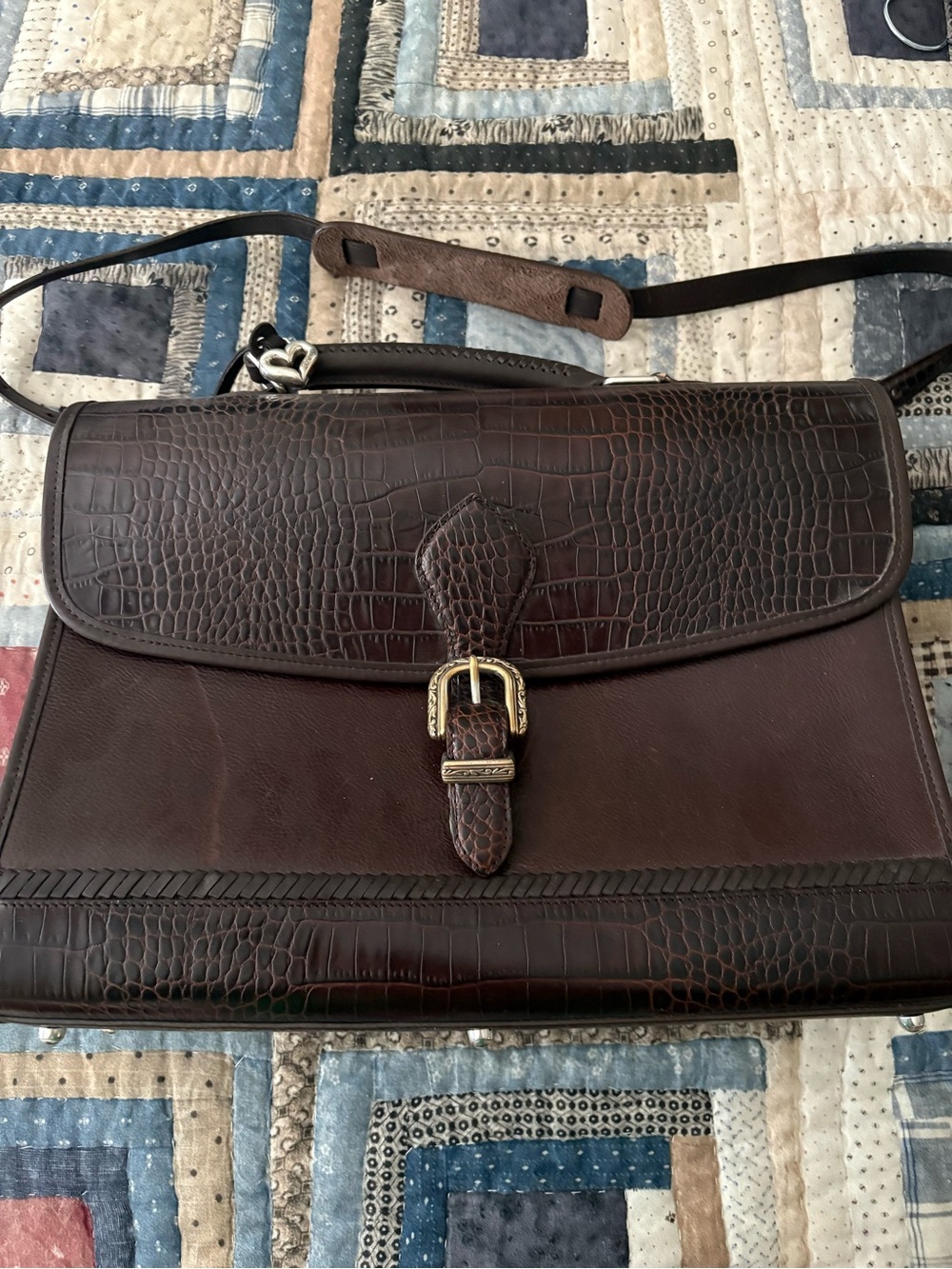 Brighton Dark Brown Croc-Embossed Leather Laptop Bag